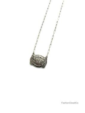 Western Belt Buckle Initial Monogram Necklace 17.5in Burnish Silver
